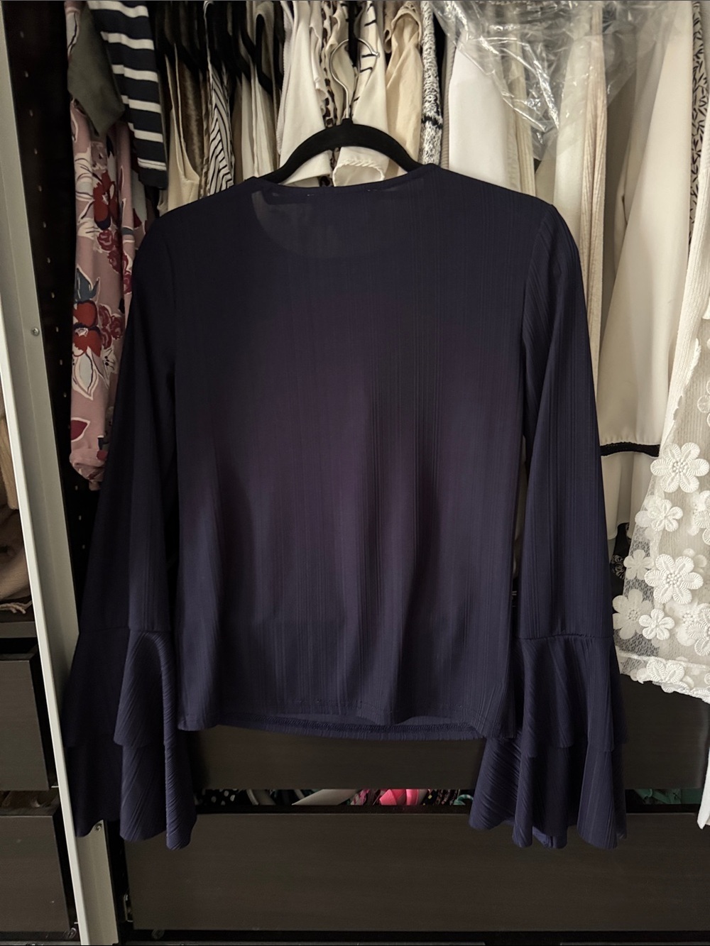 J.O.A. Navy Ribbed Long-Sleeve Top with Tiered Bell Sleeves - Picture 5 of 6